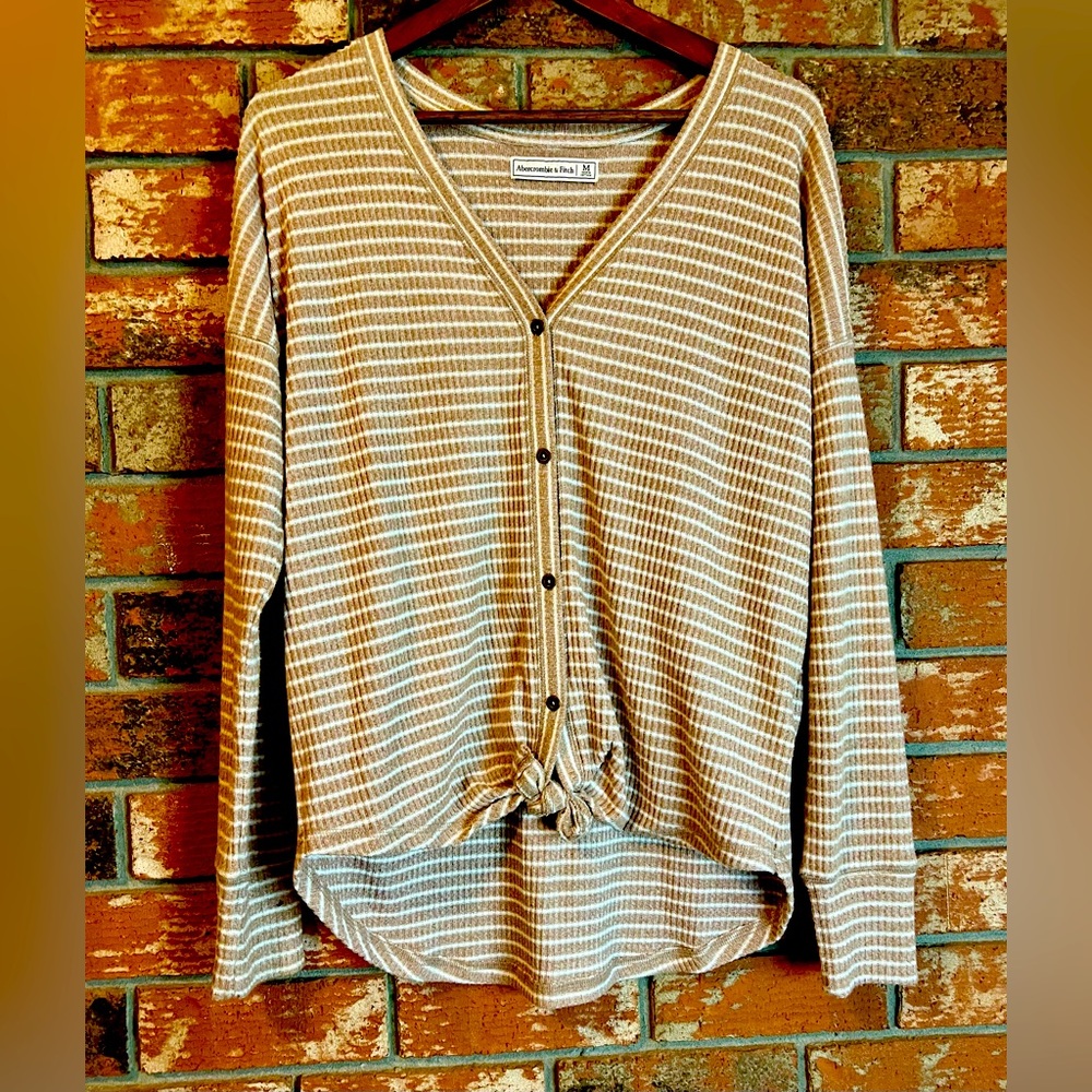 Abercrombie & Fitch Striped V-neck Ribbed Long Sleeve Viscose Blend Shirt Size M
